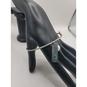 Beach Love Charm Bracelet Silver Tone Expandable Bangle Faux Pearl Coastal Gift